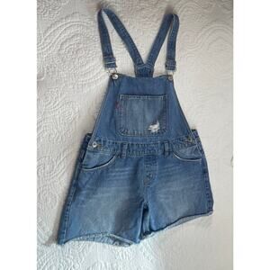 Levi Denim Blue Bib Intentional Distressed Shortall's Girls Size 14